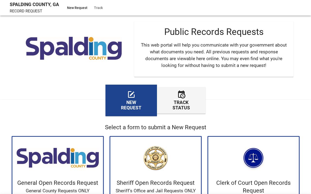 Spalding County warrant records JustFOIA request portal